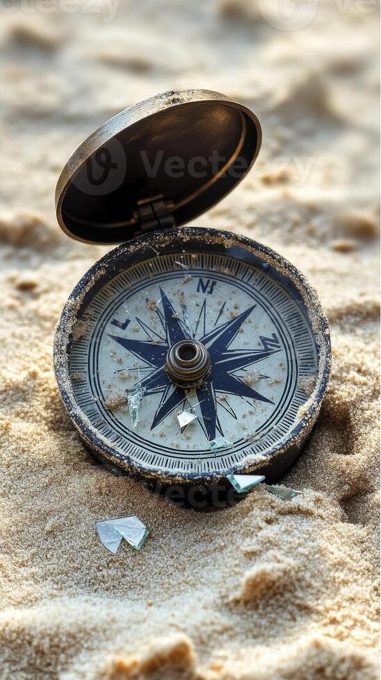 A compass on the sand photo