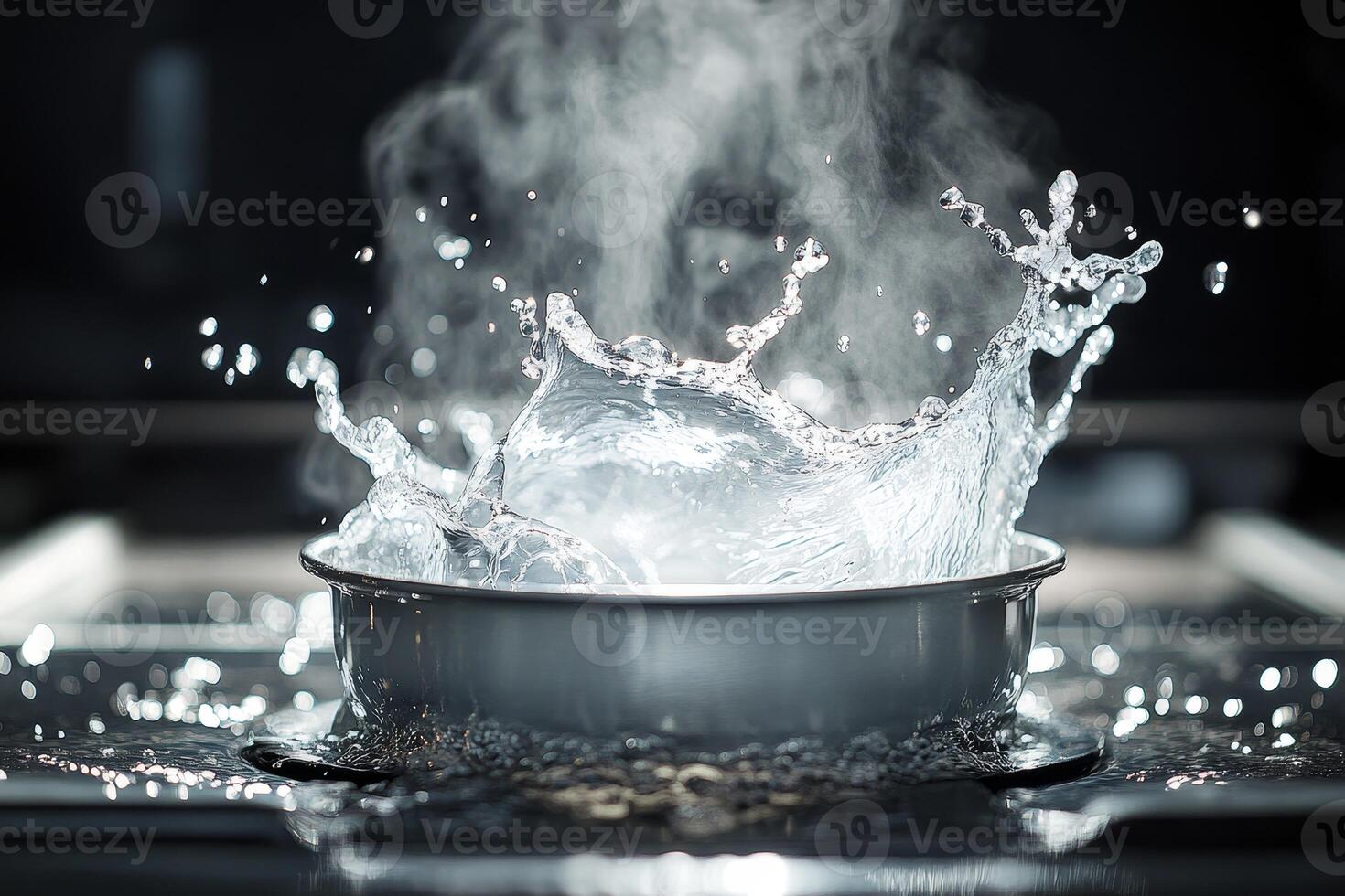 A pot of water is being poured into a pan photo