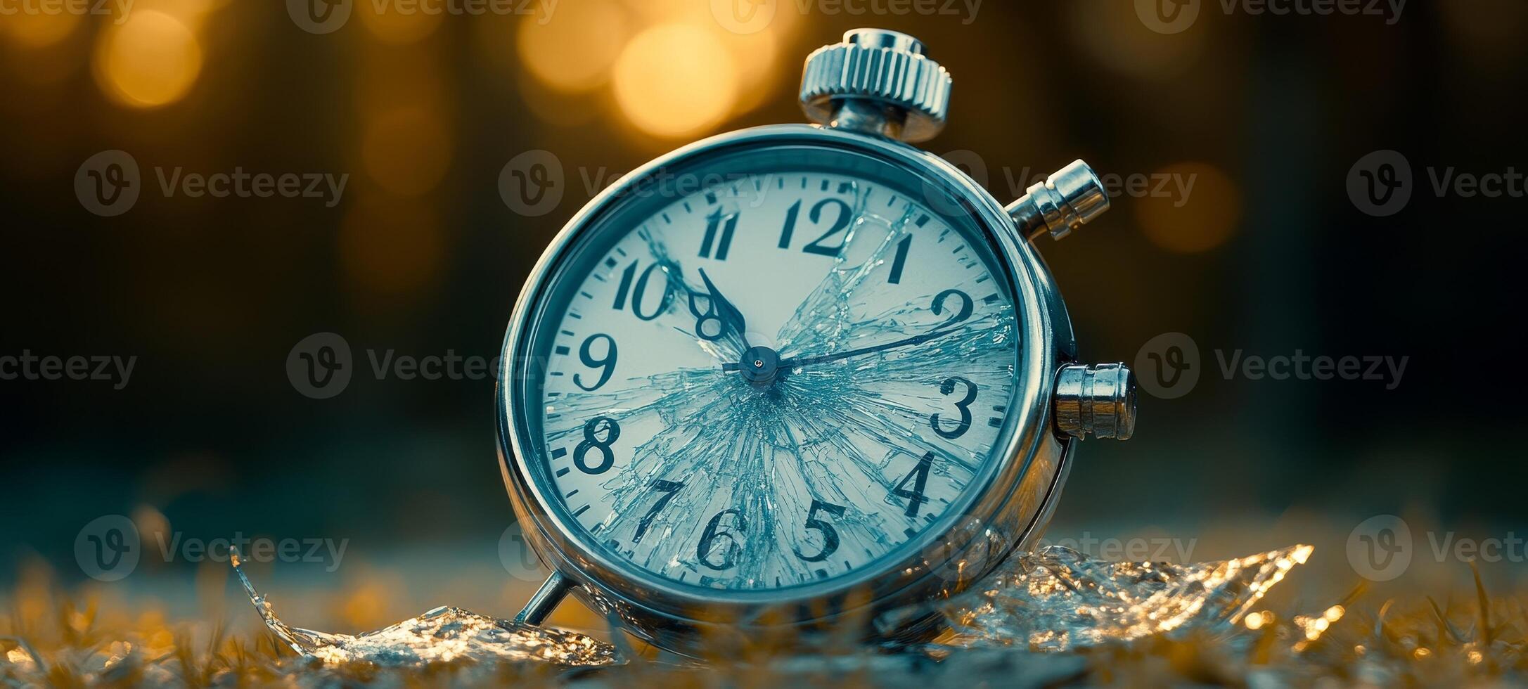 A clock is sitting on the ground in the grass photo