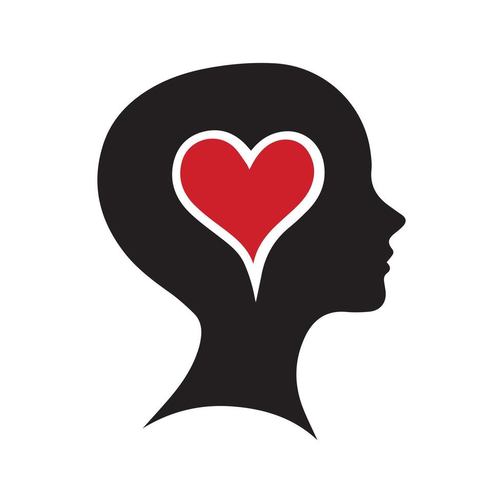Abstract head silhouette with a heart inside Icon or Logo Design Template vector