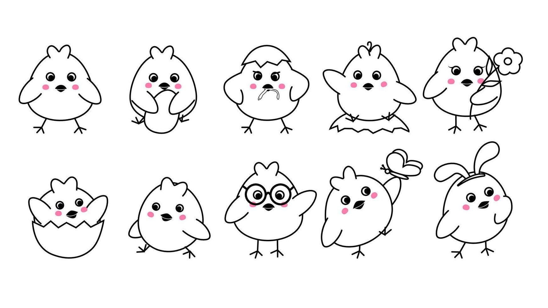 Set of cute little chickens isolated on white background. Separate element for your design. vector