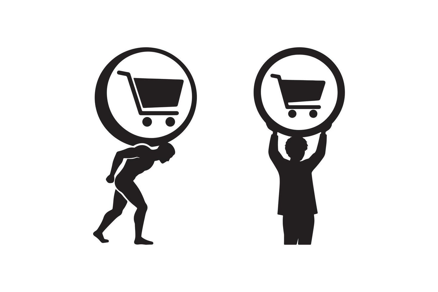 Silhouette Buyer and Shopping Cart Icon Burden and Choice vector
