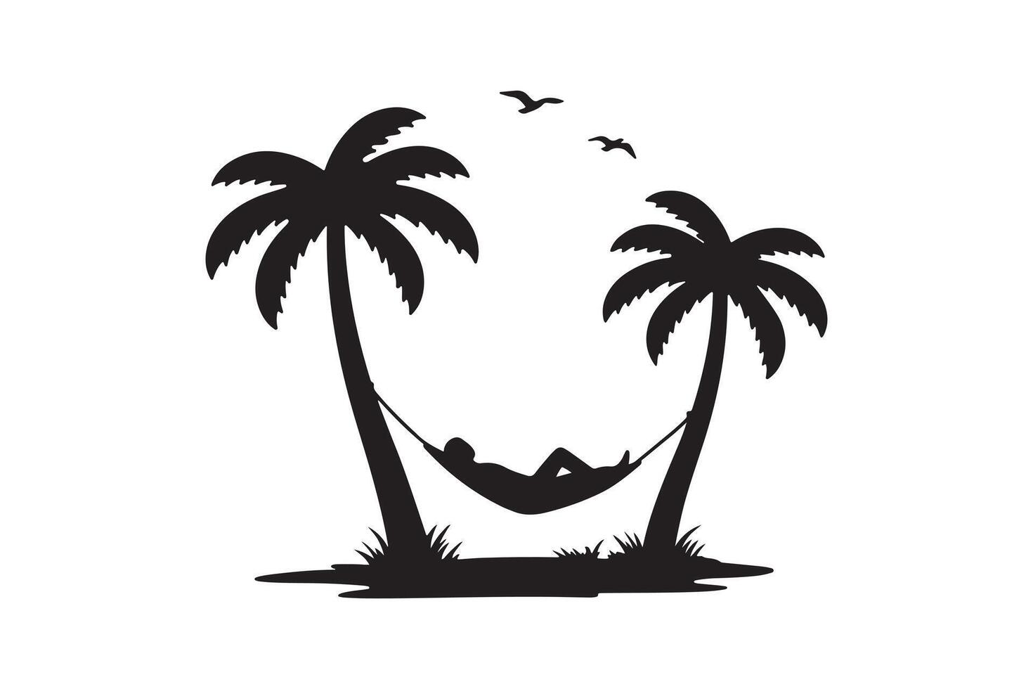 Summer Vacation Silhouette Hammock Between Palm Trees vector