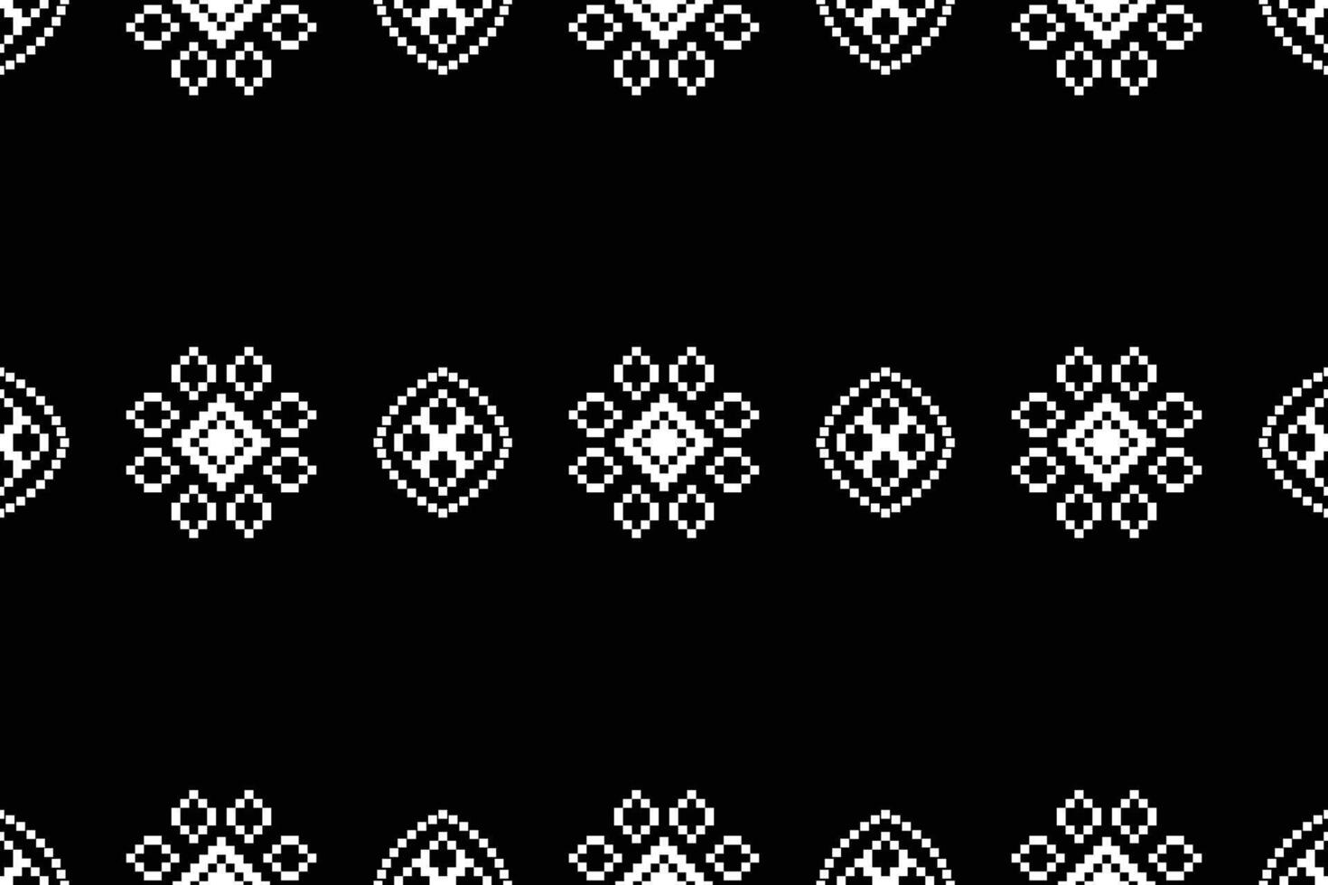Fabric pattern cross stitch with black background art decoration design. vector
