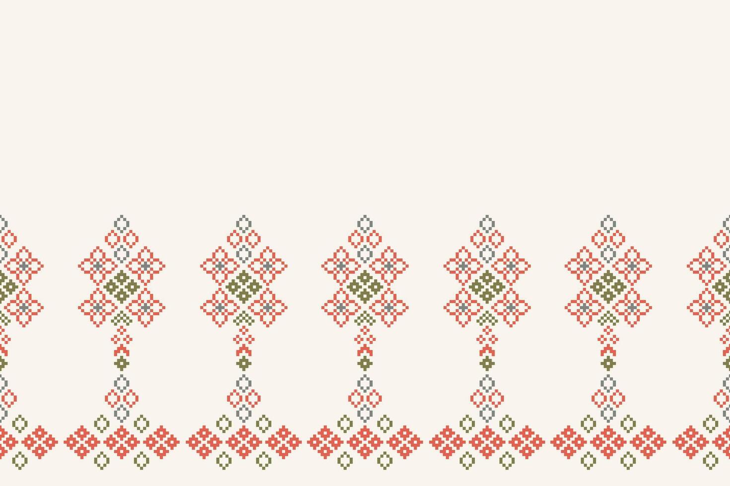 Cross stitch of ethnic brown white cream color background pattern. vector