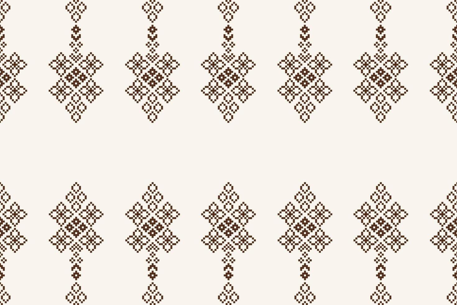 Fabric pattern of cross stitch of ethnic brown white cream color background art. vector