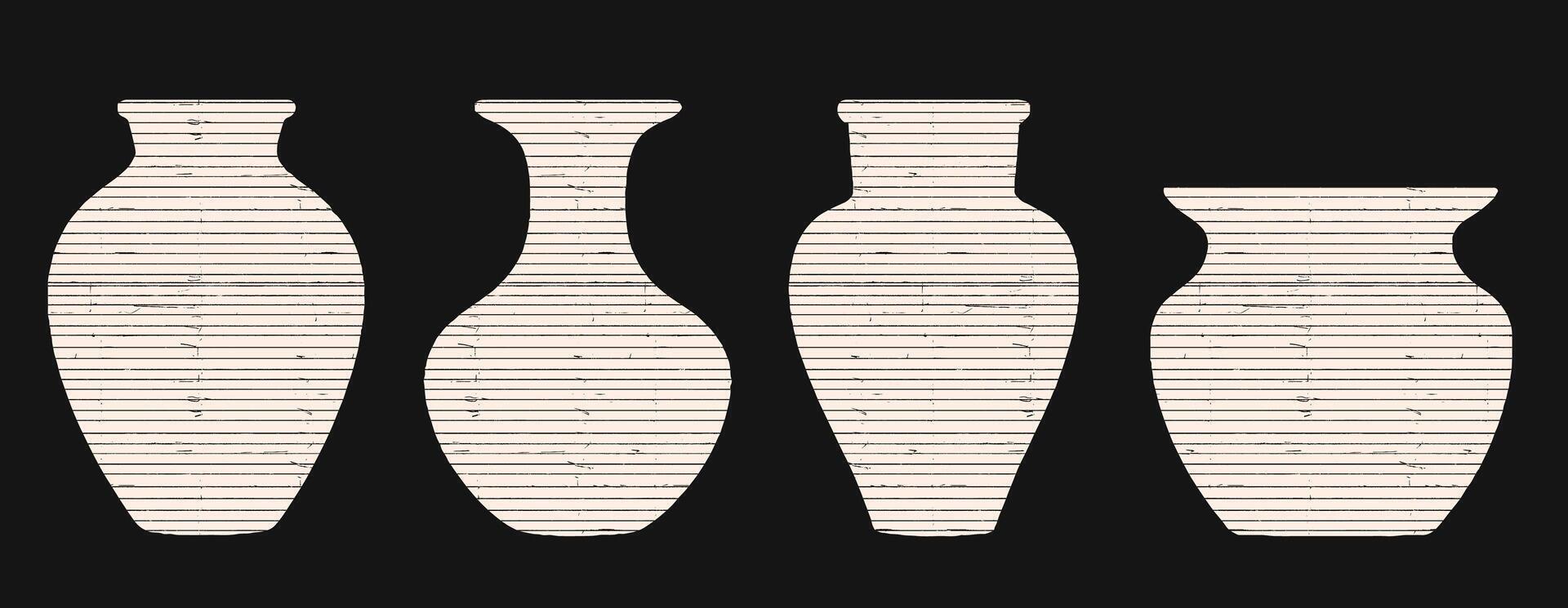 Antique vase and pottery collage with ripped paper elements. Chinese-style amphoras, jugs, and decorative ceramics in cutout scrap designs vector