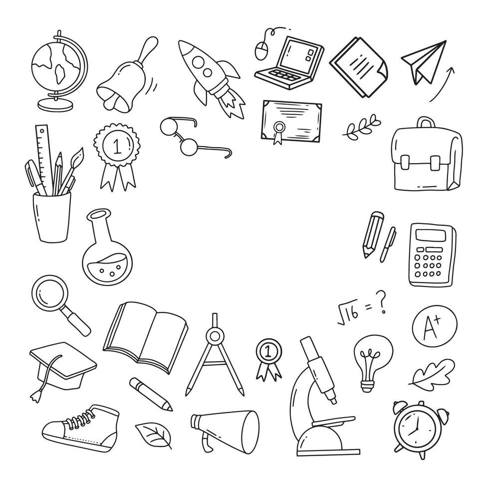 Back to school doodle elements. Illustration in line with copy space area vector