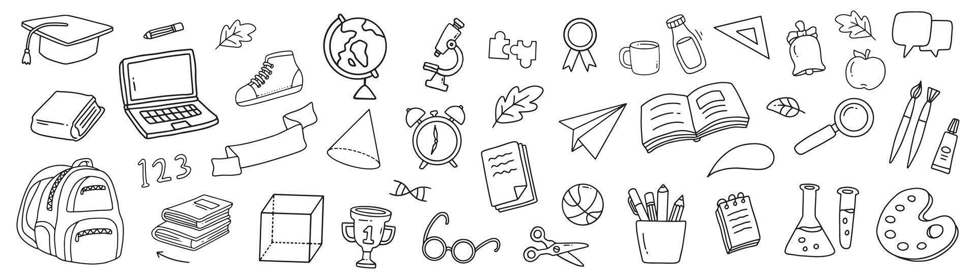 Back to school doodle elements. Illustration in line for banner, poster, background, etc vector