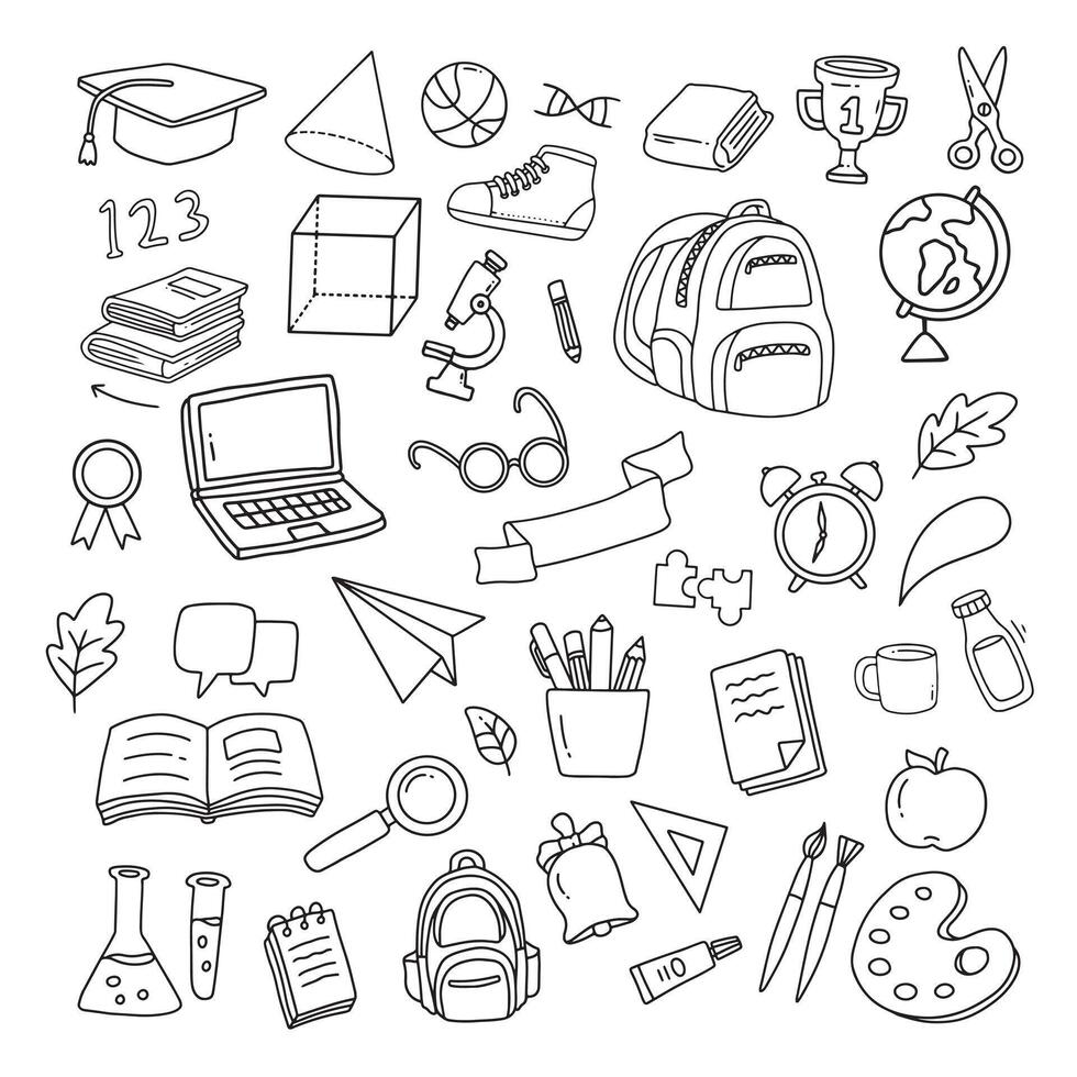 Back to school doodle elements. Illustration in line for poster, banner, etc vector