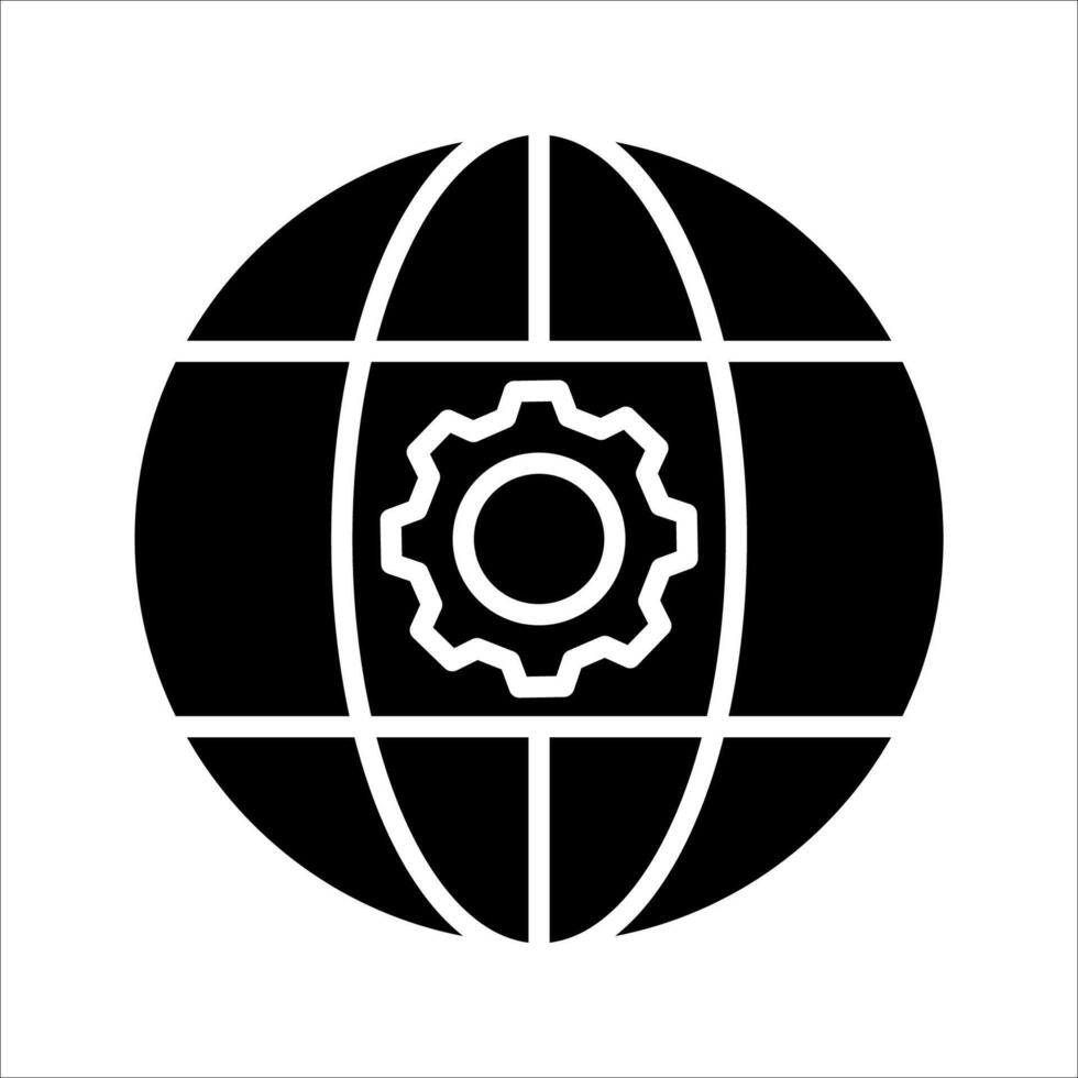 Globe gear Icon. Symbol isolated white background. illustration. color editable. vector