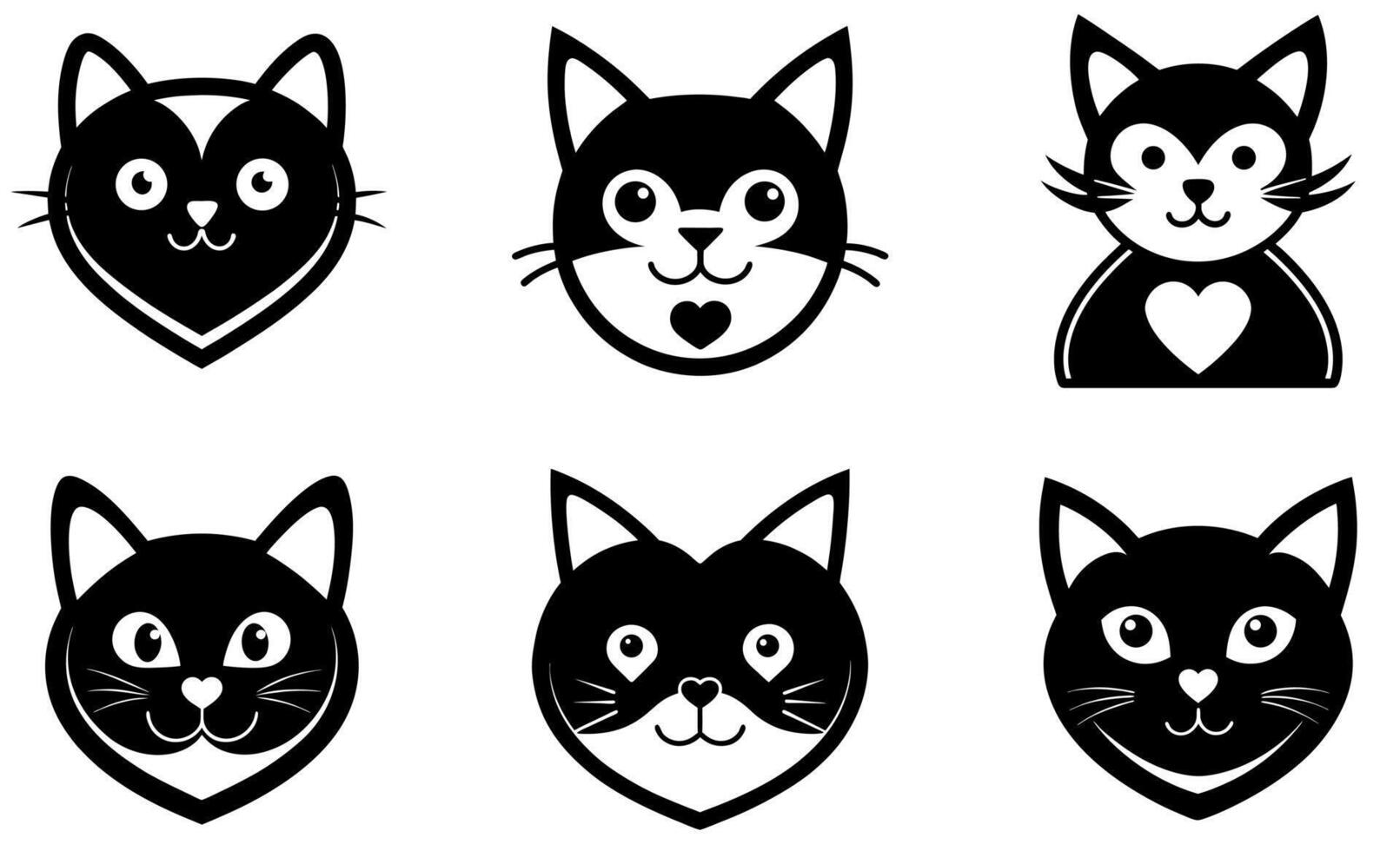 Cute Cat Face Icons with Heart vector