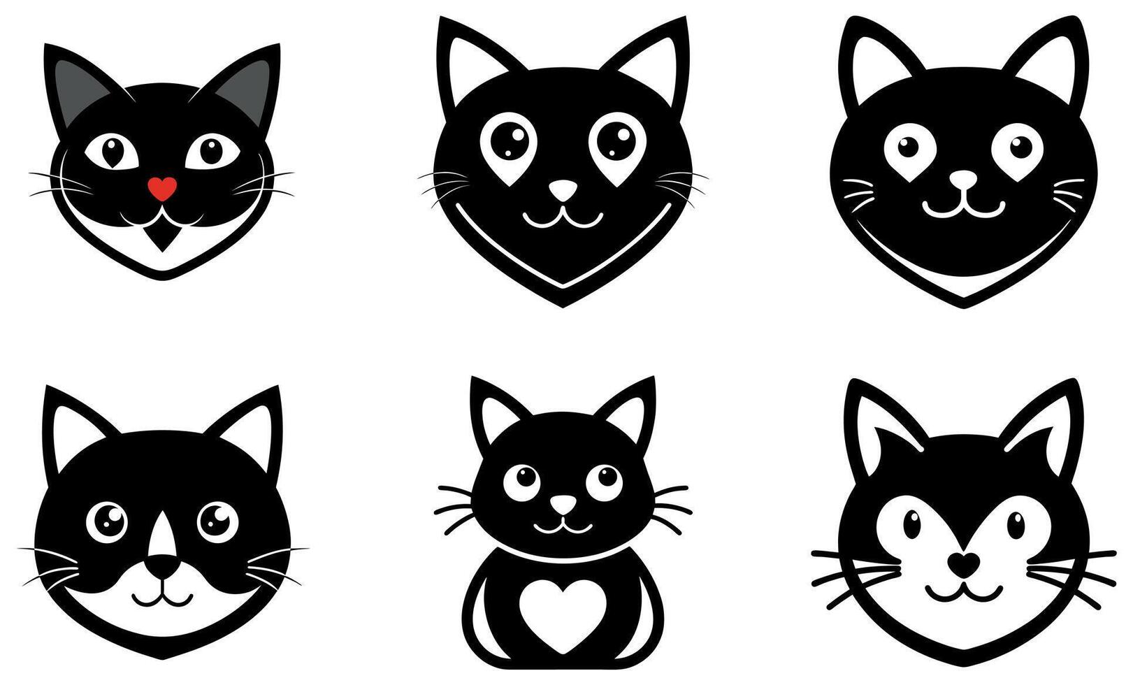 Cat Face Icons with Heart Noses vector