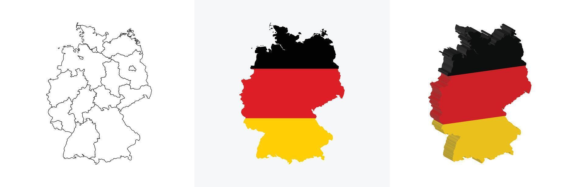Germany outline, fill with flag and 3d map vector