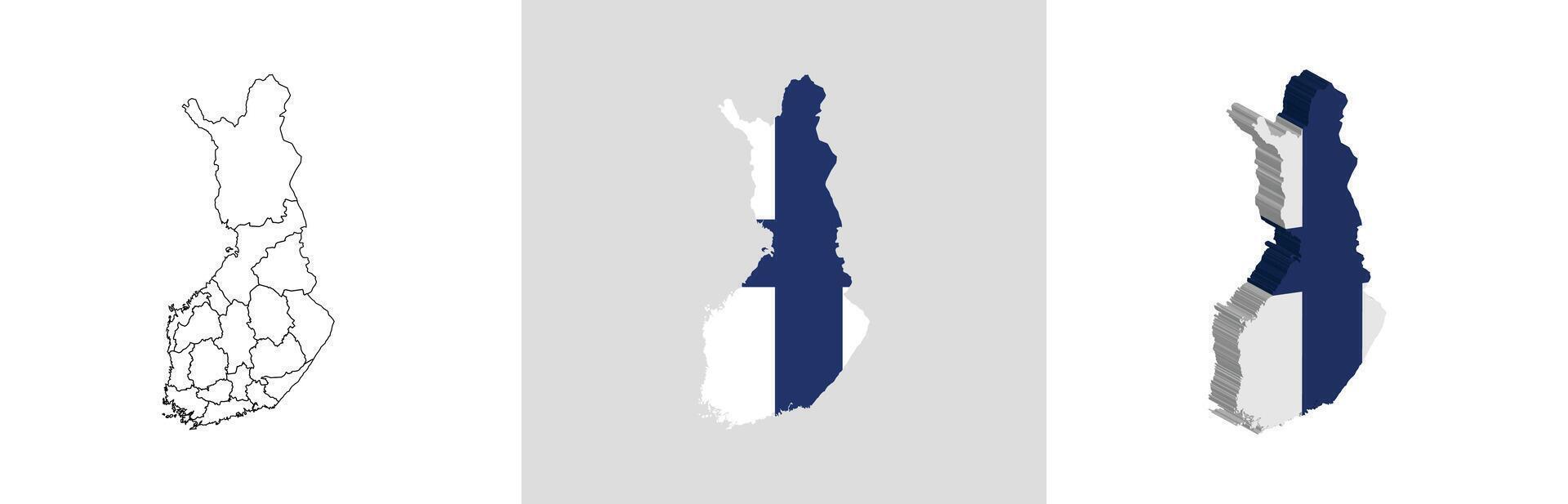 Finland outline, fill with flag and 3d map vector