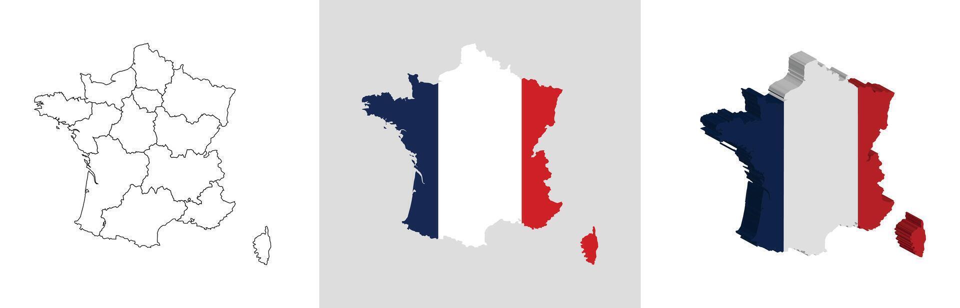 France outline, fill with flag and 3d map vector