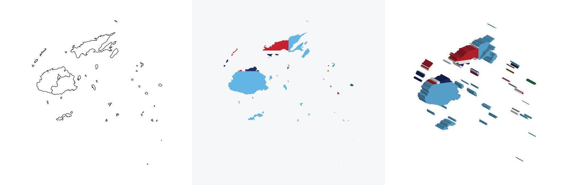 Fiji outline, fill with flag and 3d map vector