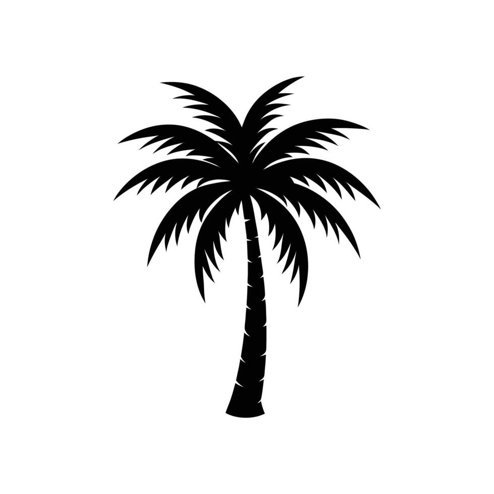 Palm Tree Silhouette A sleek black silhouette of a majestic palm tree, evoking tropical vibes and tranquil escapes, stands proudly, offering a minimalist yet impactful aesthetic. vector