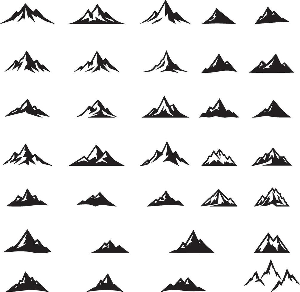 Minimalist Black Mountain Icons for Nature and Adventure Designs vector