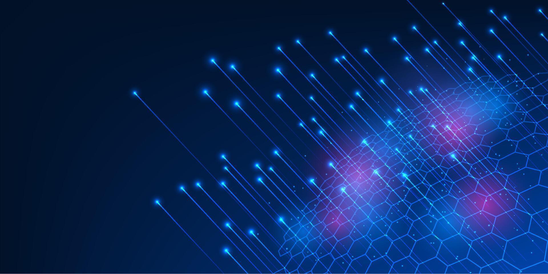 Big Data Technology Abstract Background. Lines rising from hexagonal geometric shapes, representing the increasing volume of data, processing and the potential for data utilization, business and AI. vector