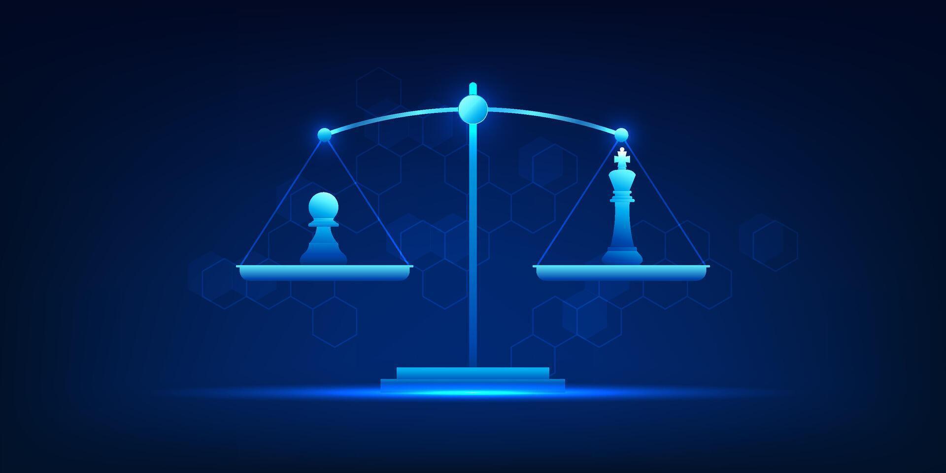 Scale Justice of Business, where the chess pieces are the pawns and the kings, shows that doing business requires leaders to manage the organization and pawns are like cogs that help drive it forward. vector