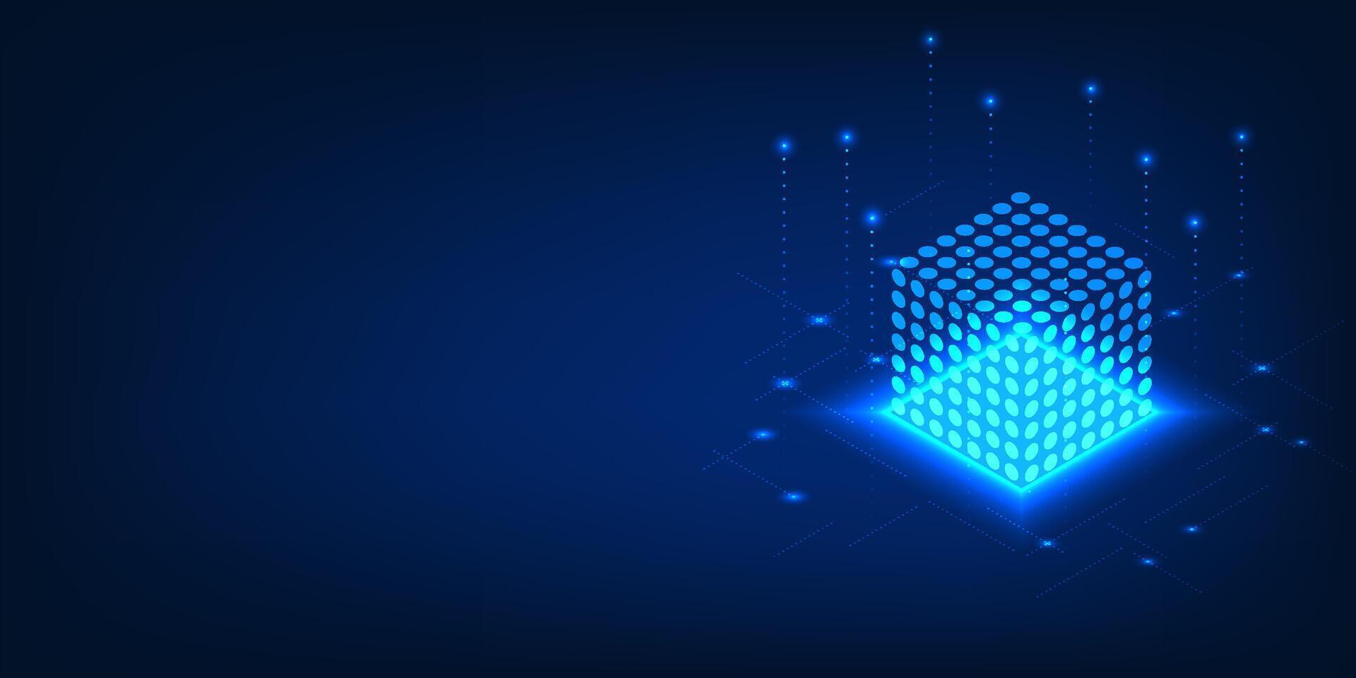 Quantum Computing Technology A light-filled dot box with lines of data that represent quantum computing, which uses the principles of quantum mechanics to process data faster than before. vector