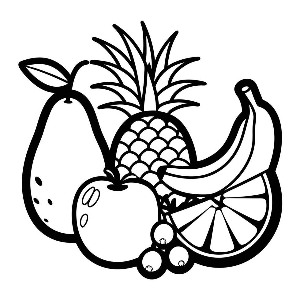 Juicy fruits in black outline style for creative design use vector