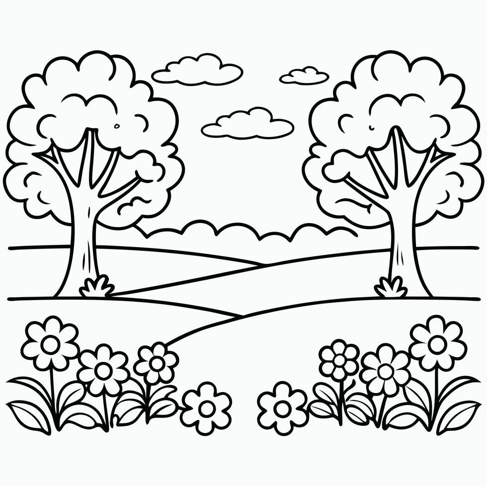 Simple Landscape Drawing design. vector