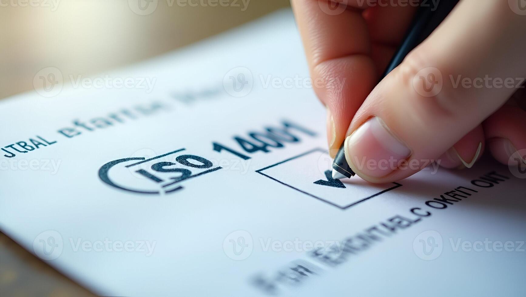 Flat Hand Checkmark on ISO 14001 Label Quality Control Certification for Environmental Management Systems Realistic Set 2 photo