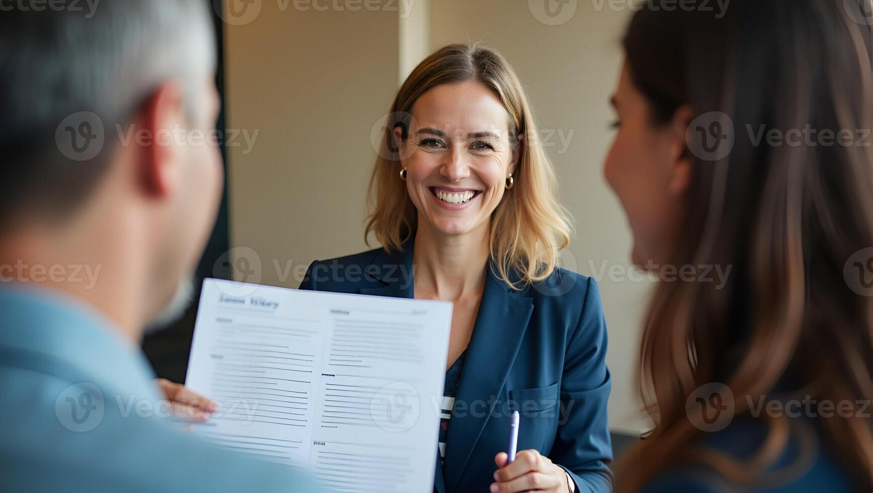 Smiling Mature HR Manager Guiding Job Interviews Professional Insights Dynamic Engagement in Corporate Settings Building Trust in Recruitment Advisory Contexts Realistic Set photo