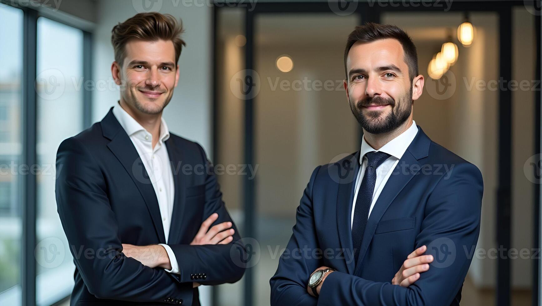 Business Partners in Corporate Portrait Sales Managers and Consultancy Professionals Posing with Devices in Office Setting Perfect for Stock Photo with Space for Text Realistic Set 2