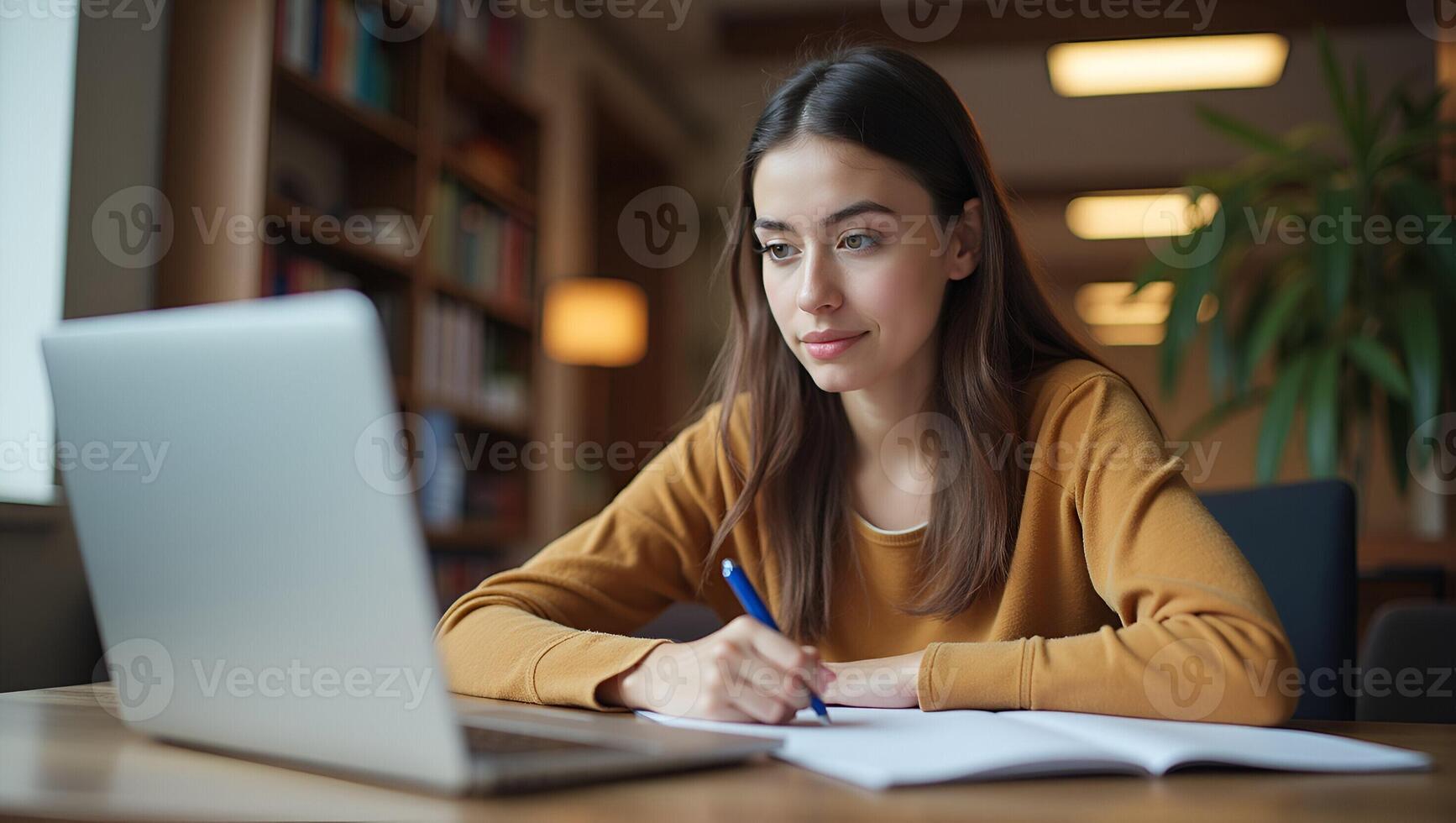 Empowering Young Female Students Engaging in E Learning and Remote Work from Home with Laptops for Online Training and Digital Education Stock Photo Concept Realistic Set