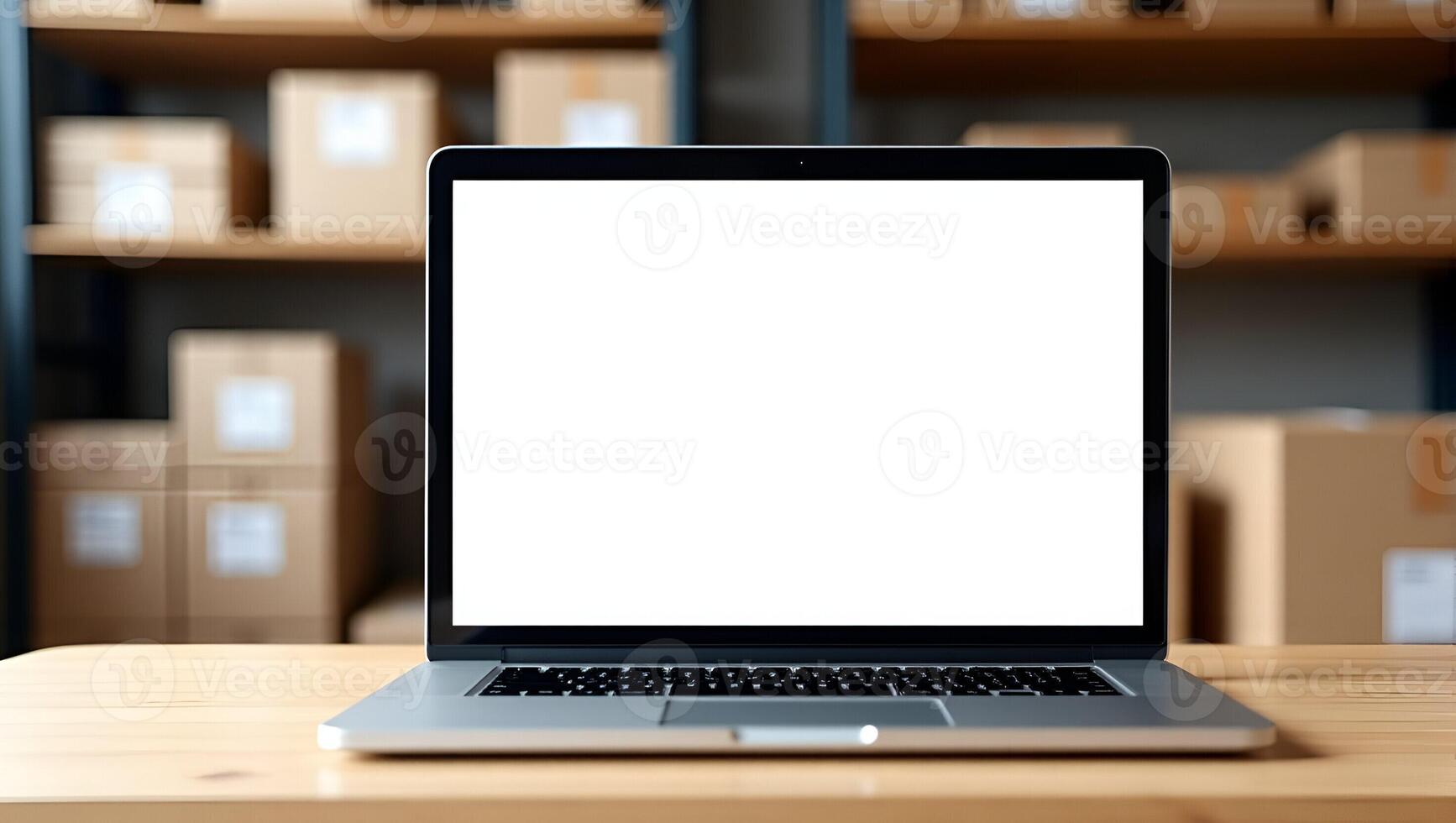 Flat Online Ecommerce Store Mockup for Dropshipping Showcase Your Business with a Laptop Shipping Boxes and a Retail Marketplace Background in a Cute Illustration Realistic Set photo