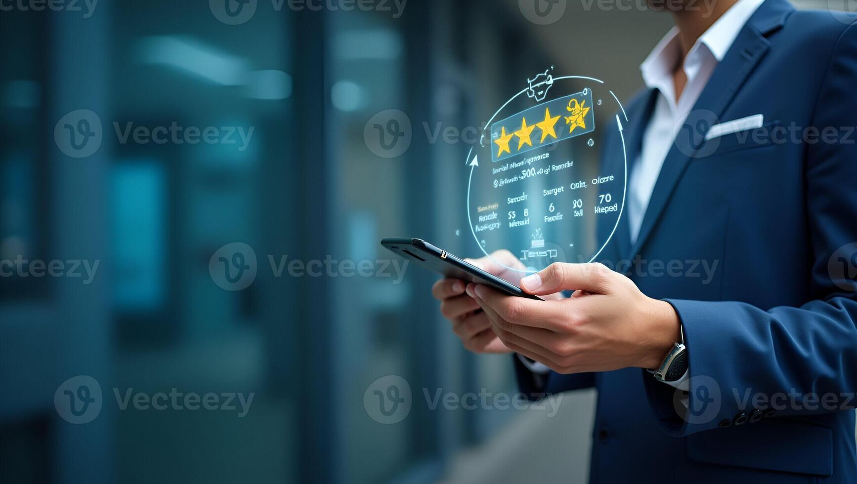 Enhancing Customer Satisfaction Online Application for Service Experience Ratings and Feedback Surveys Photo Stock Concept with Left Side Empty Space for Visual Appeal Realistic Set 2