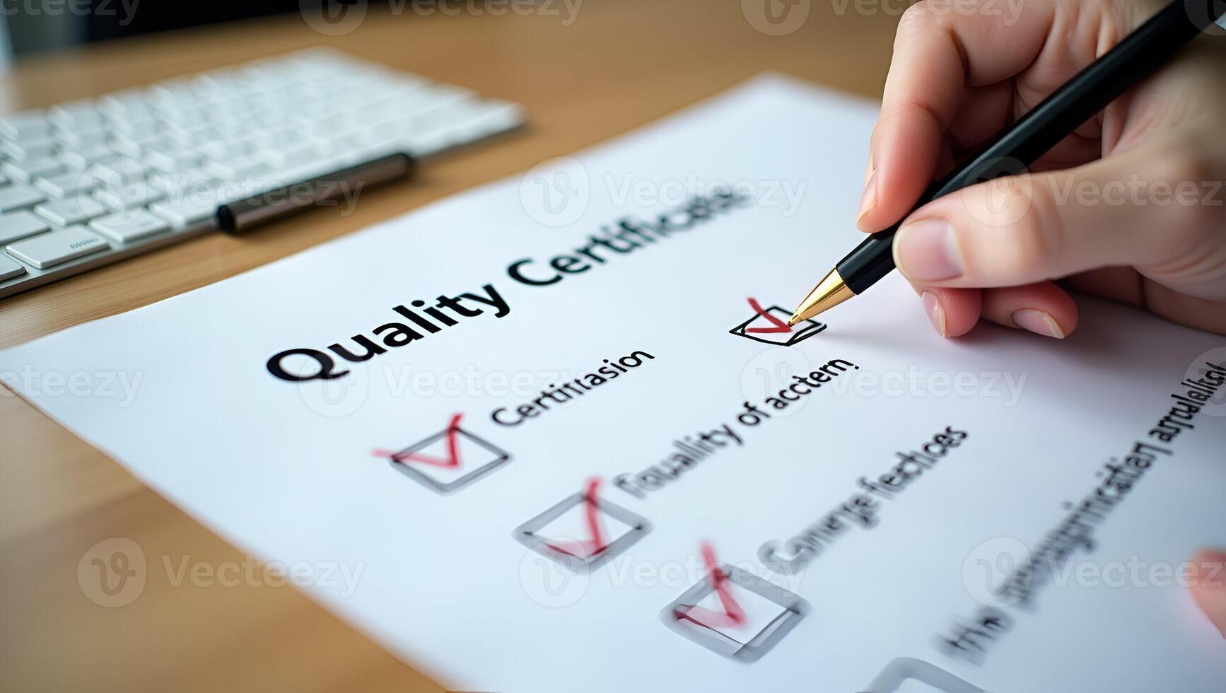 Quality Certificate and Checklist document inspecting target marketing planning assignment with quality management Standardization certification Compliance to regulations service Realistic Set 5 photo