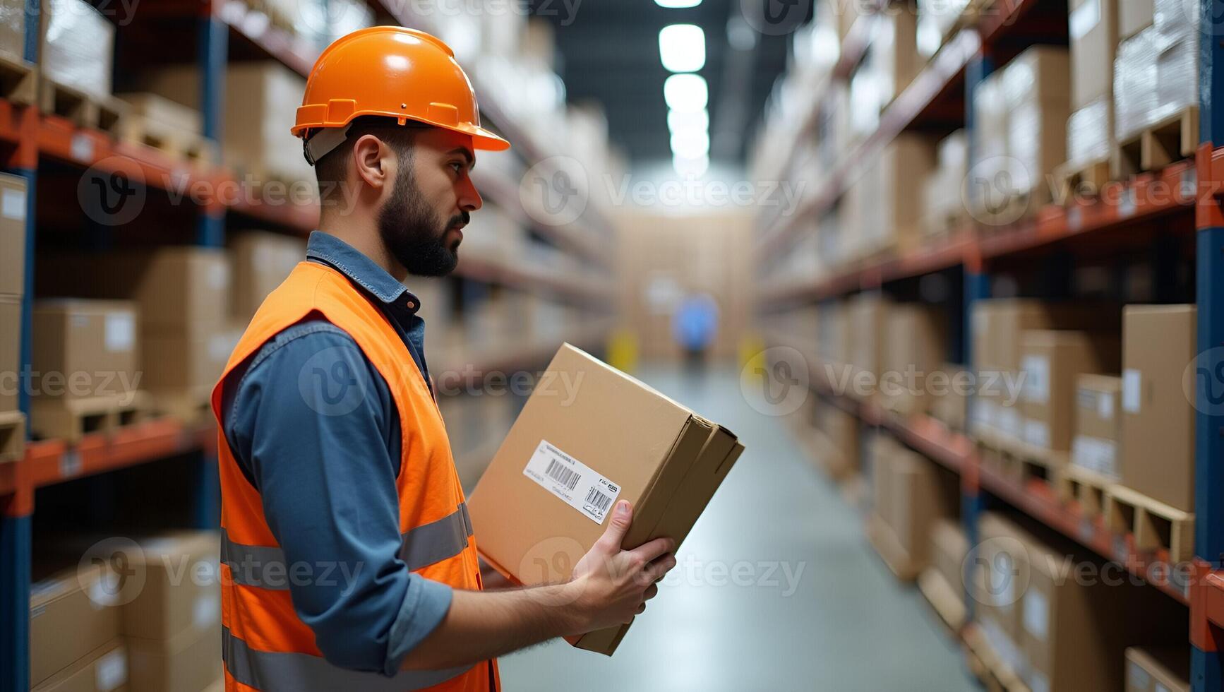 Flat Male warehouse worker working for check and analyze newly arrived goods for further placement in storage department Employee organizing goods distribution to the market conce Realistic Set 2 photo