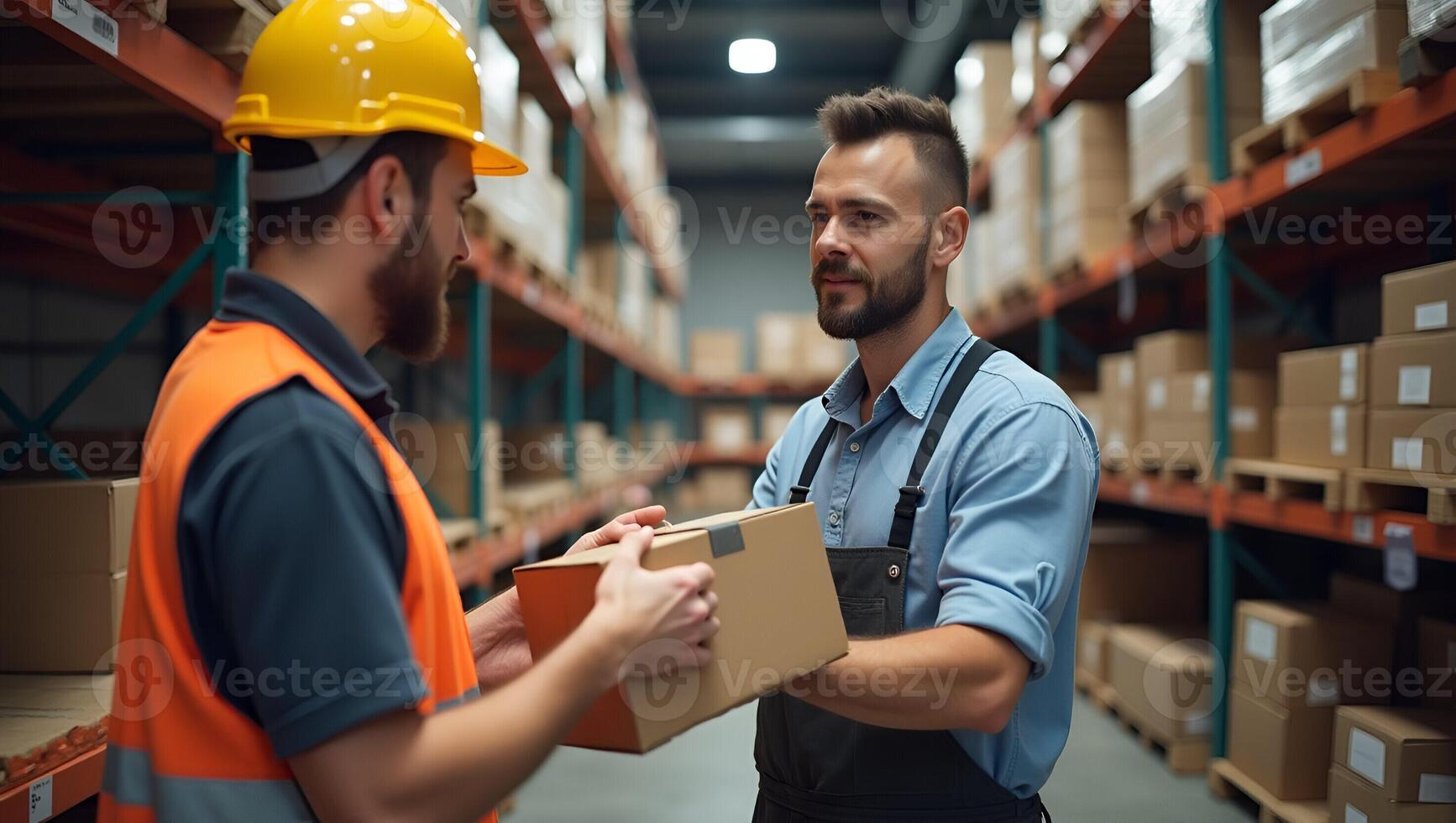 Flat Male Warehouse Worker Analyzing Incoming Goods Streamlined Inventory Management Distribution in a Cute Illustration for Smart Business Solutions Realistic Set photo