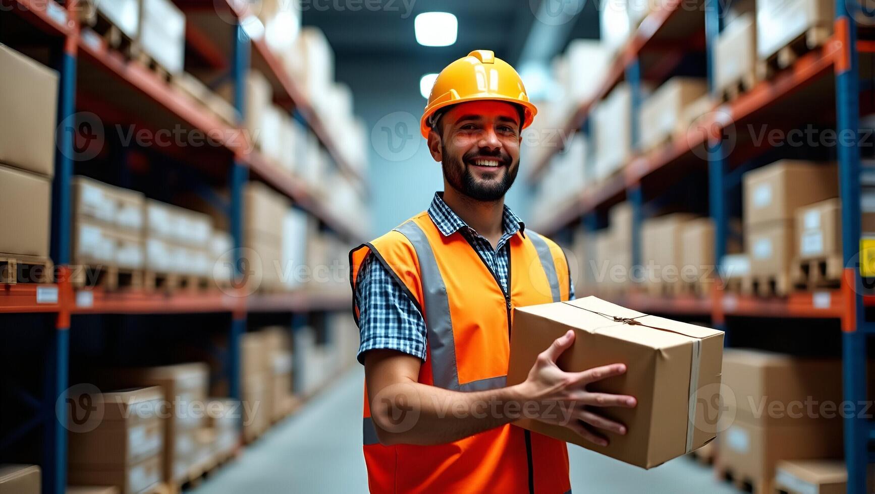 Flat Male warehouse worker working for check and analyze newly arrived goods for further placement in storage department Employee organizing goods distribution to the market conce Realistic Set 3 photo