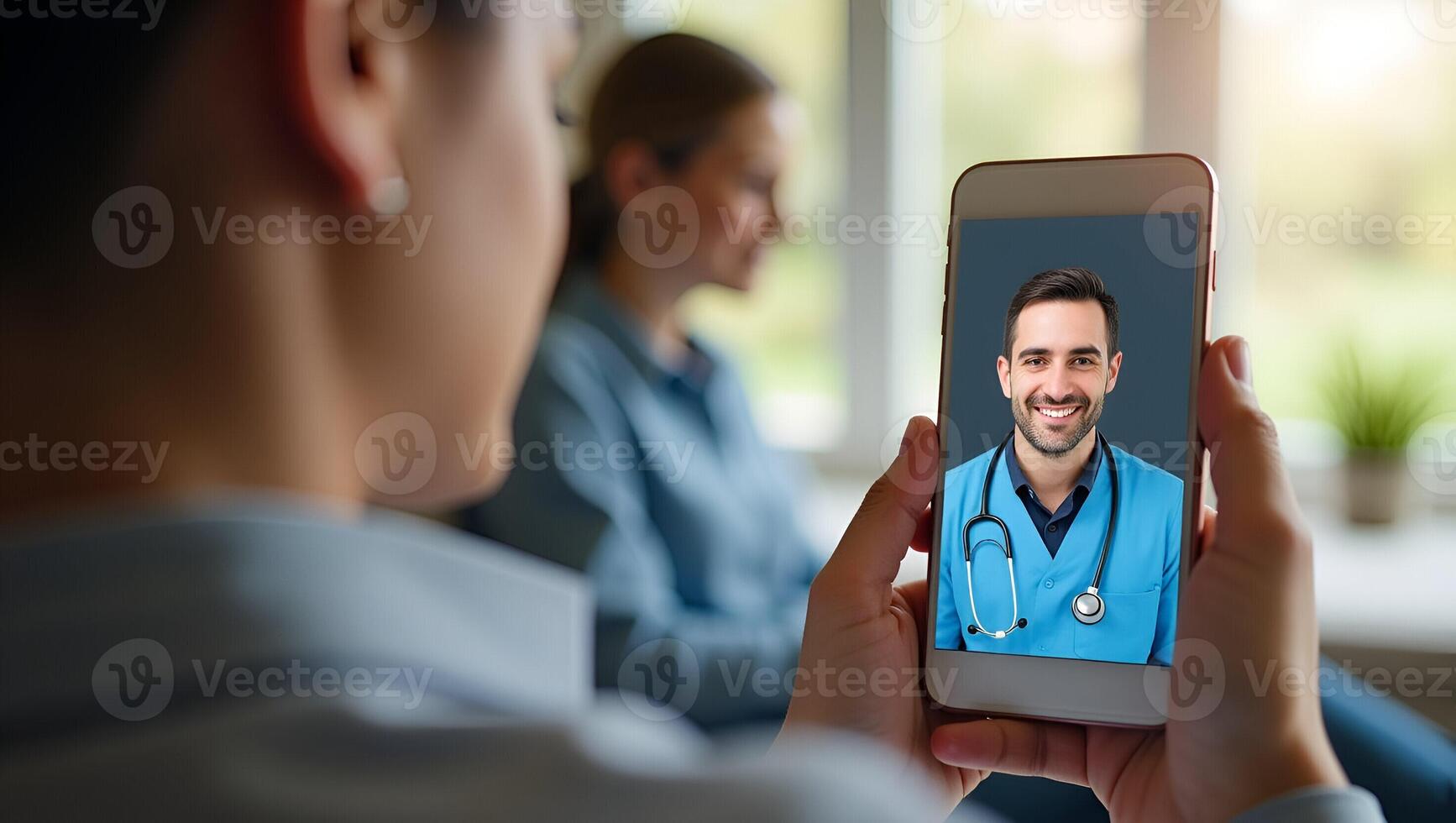 Patient Consulting with Doctor via Smartphone from Home A Visual Representation of Telemedicine and Remote Healthcare Services in Stock Photo with Space for Text Realistic Set