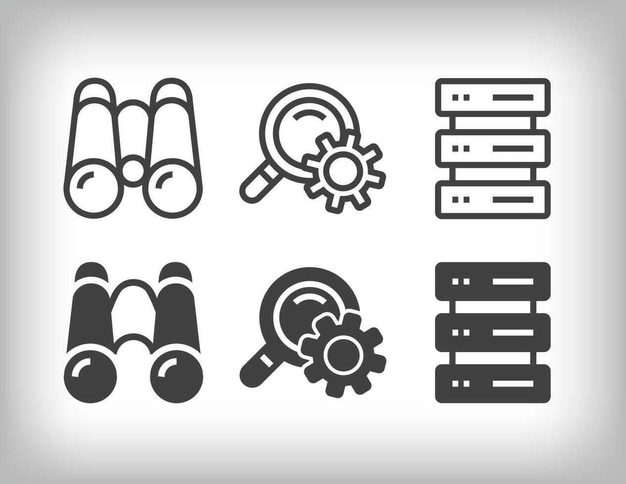 Data design on the theme of binoculars, data and lens icon set. vector