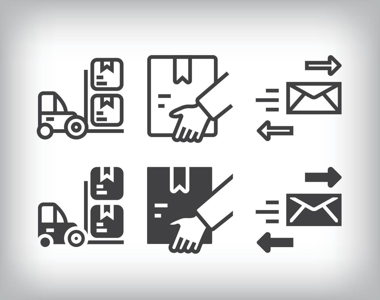 Mail, transportation and packaging design. Simple linear and flat delivery icon set. vector
