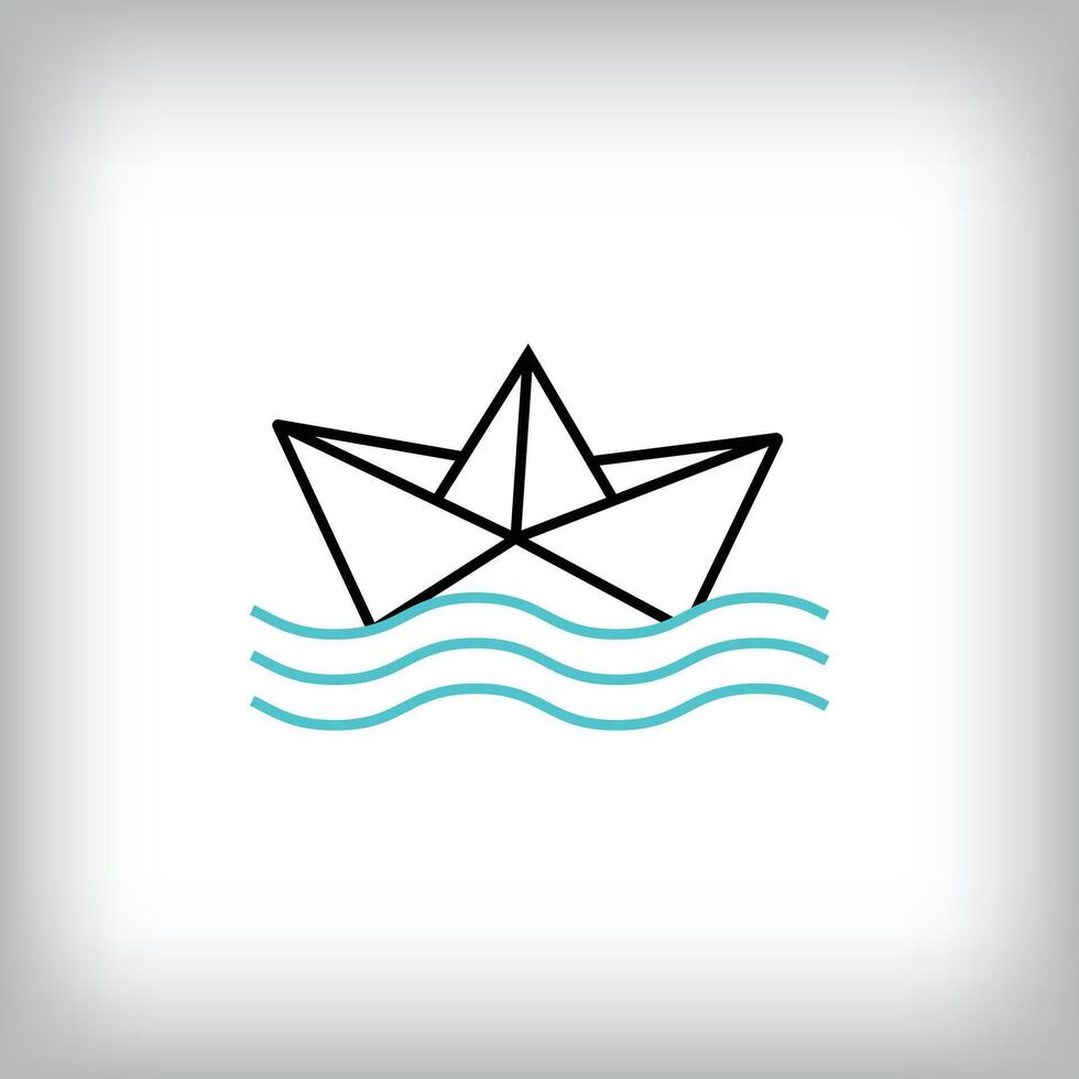 Modern linear paper ship design. vector