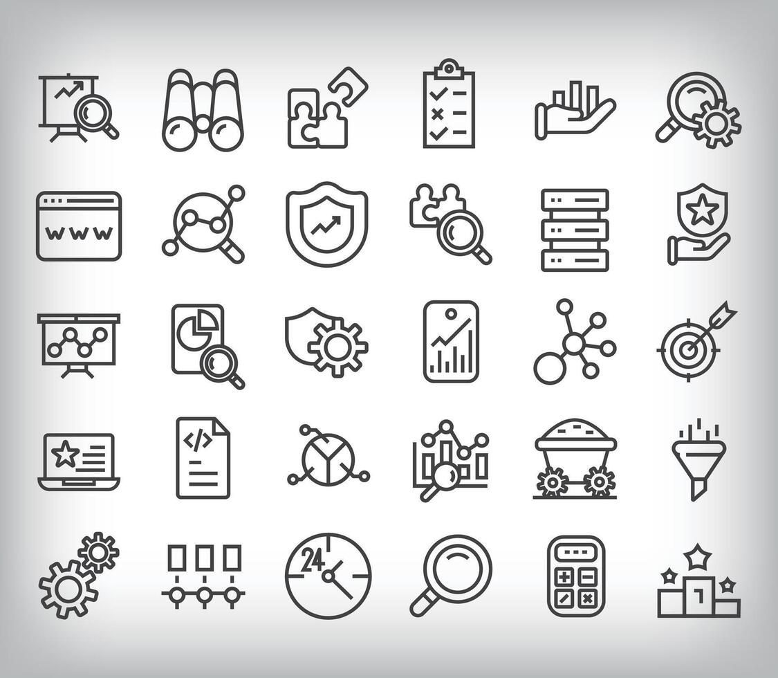 30 linear data analysis icons set. vector
