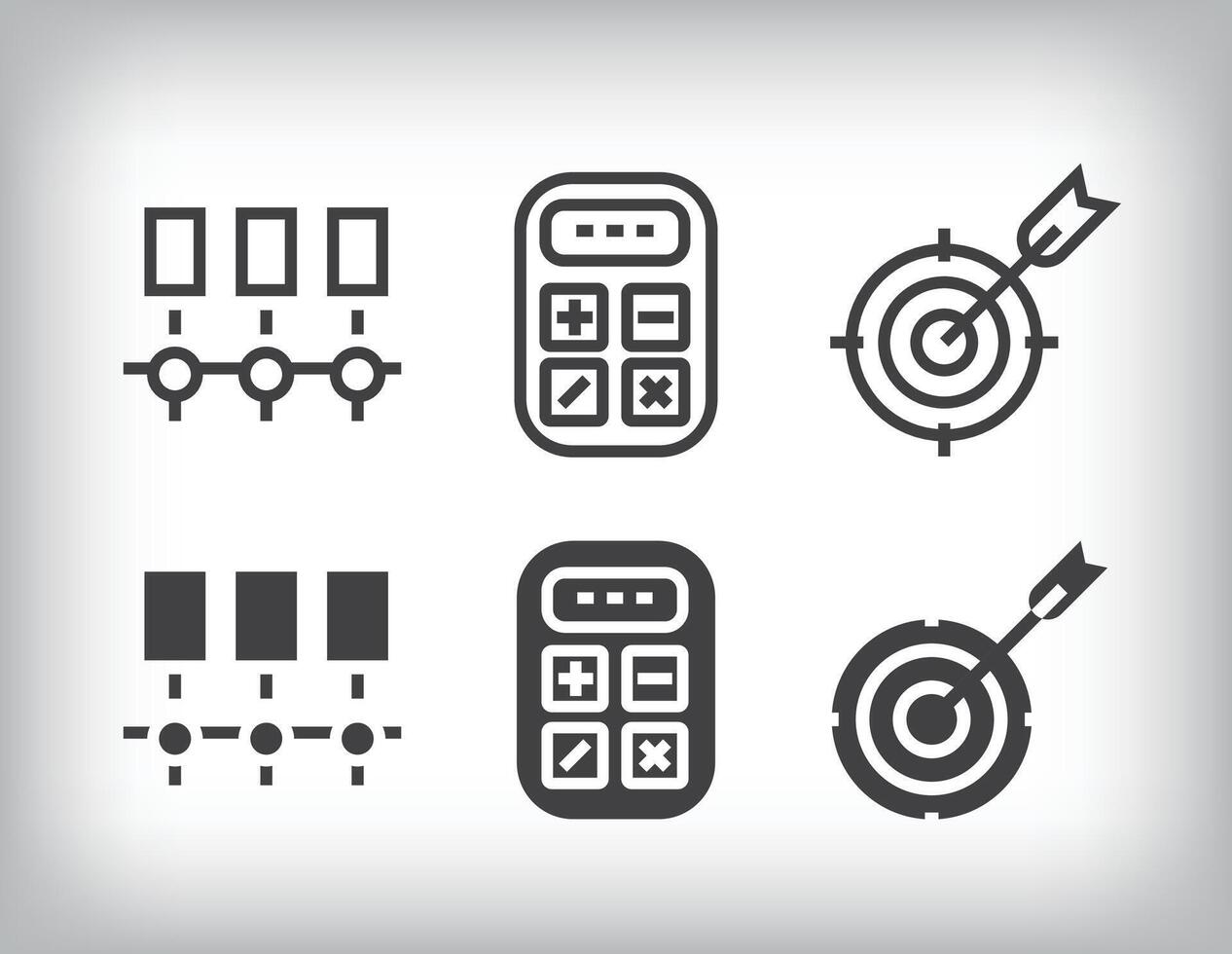 Data design on target, calculation and pc server theme icon set. vector