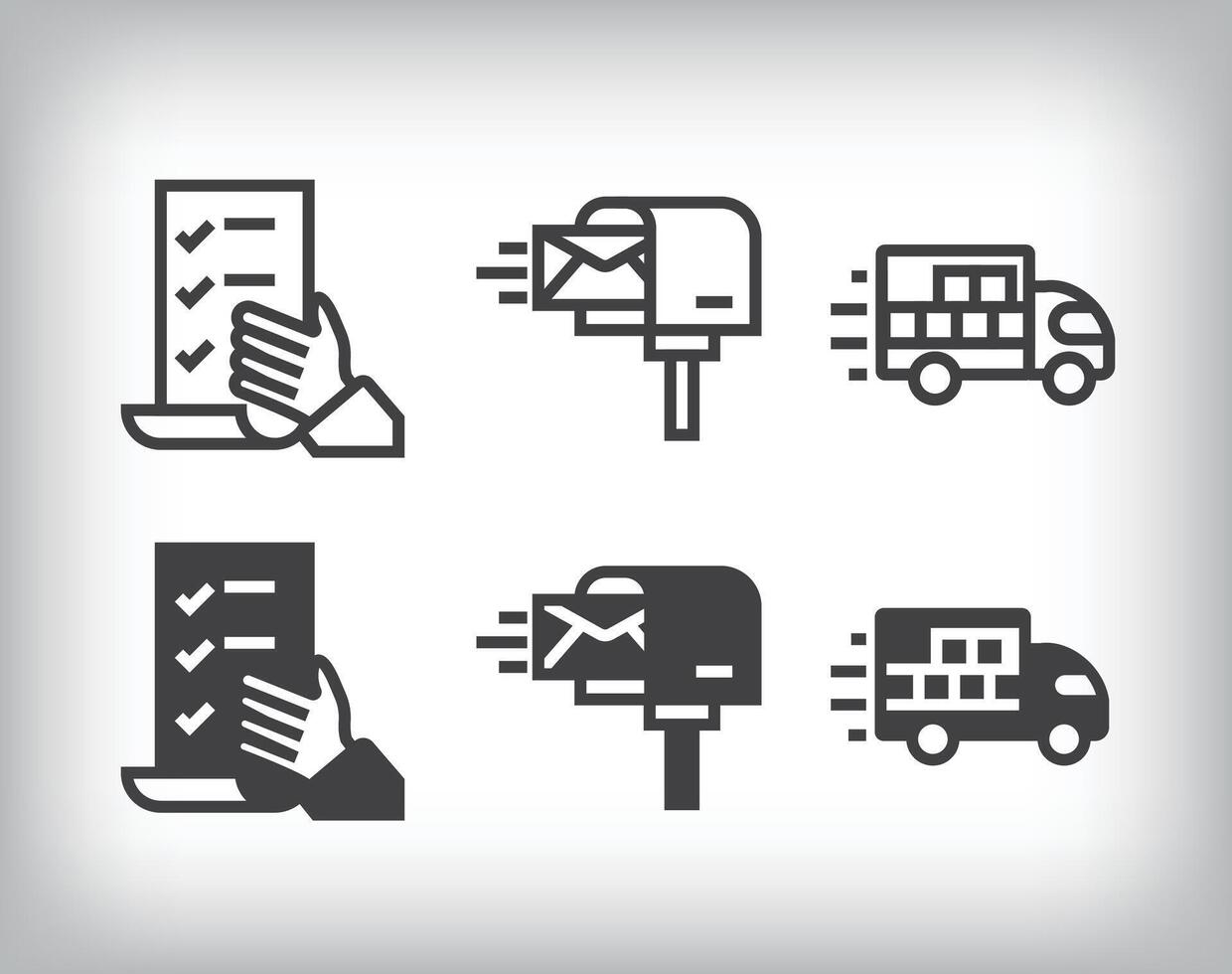 Contract, mailing and transportation design. Simple linear and flat delivery icon set vector
