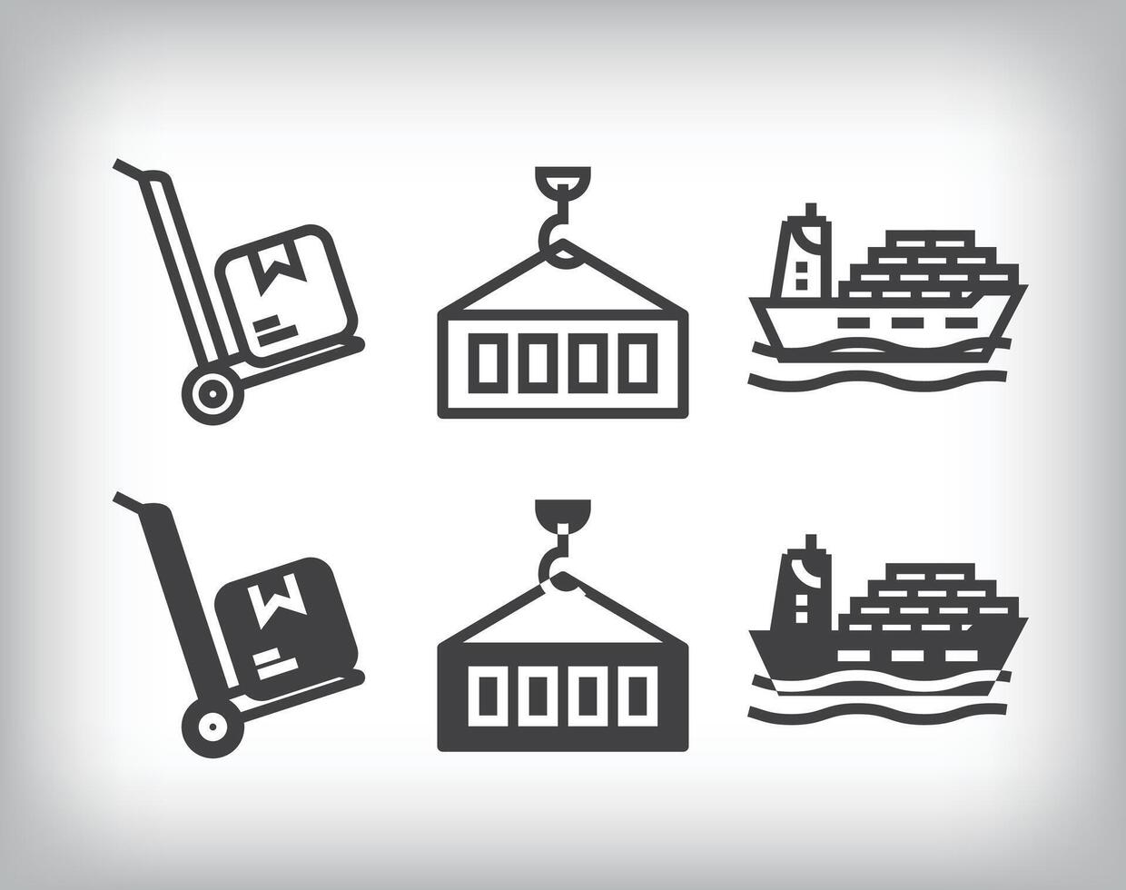 Delivery, freight transport and cargo ship. Simple linear and flat delivery icon set. vector