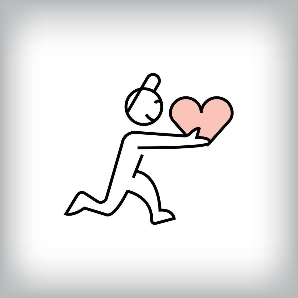 Modern linear running man holding heart design. vector