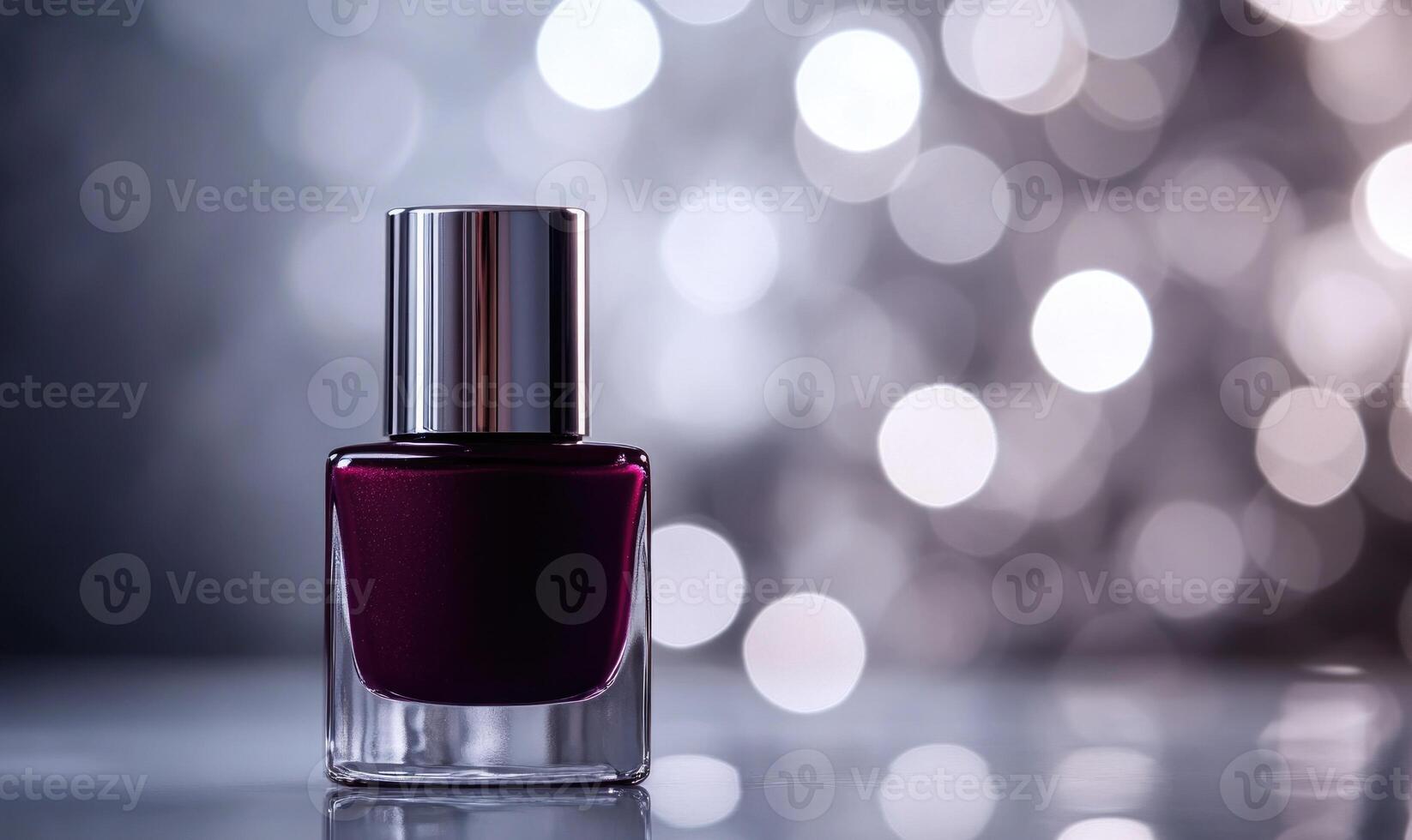 a bottle of nail polish on a table with a blurred background photo