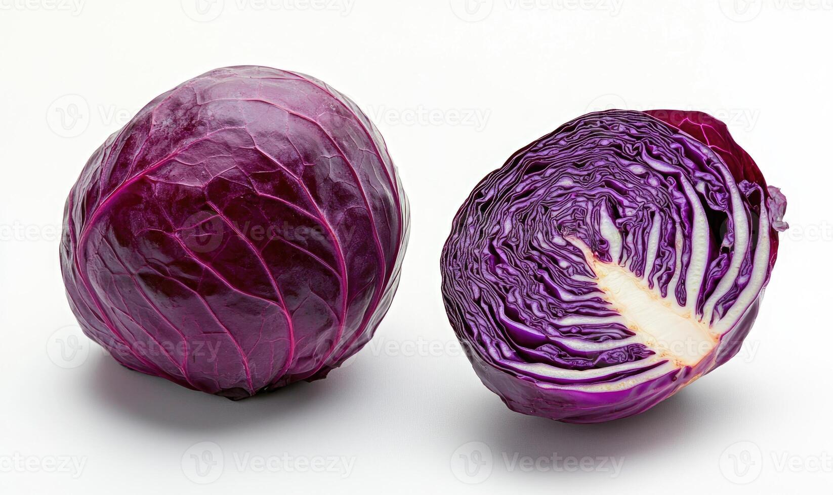 two red cabbage halves on a white background photo