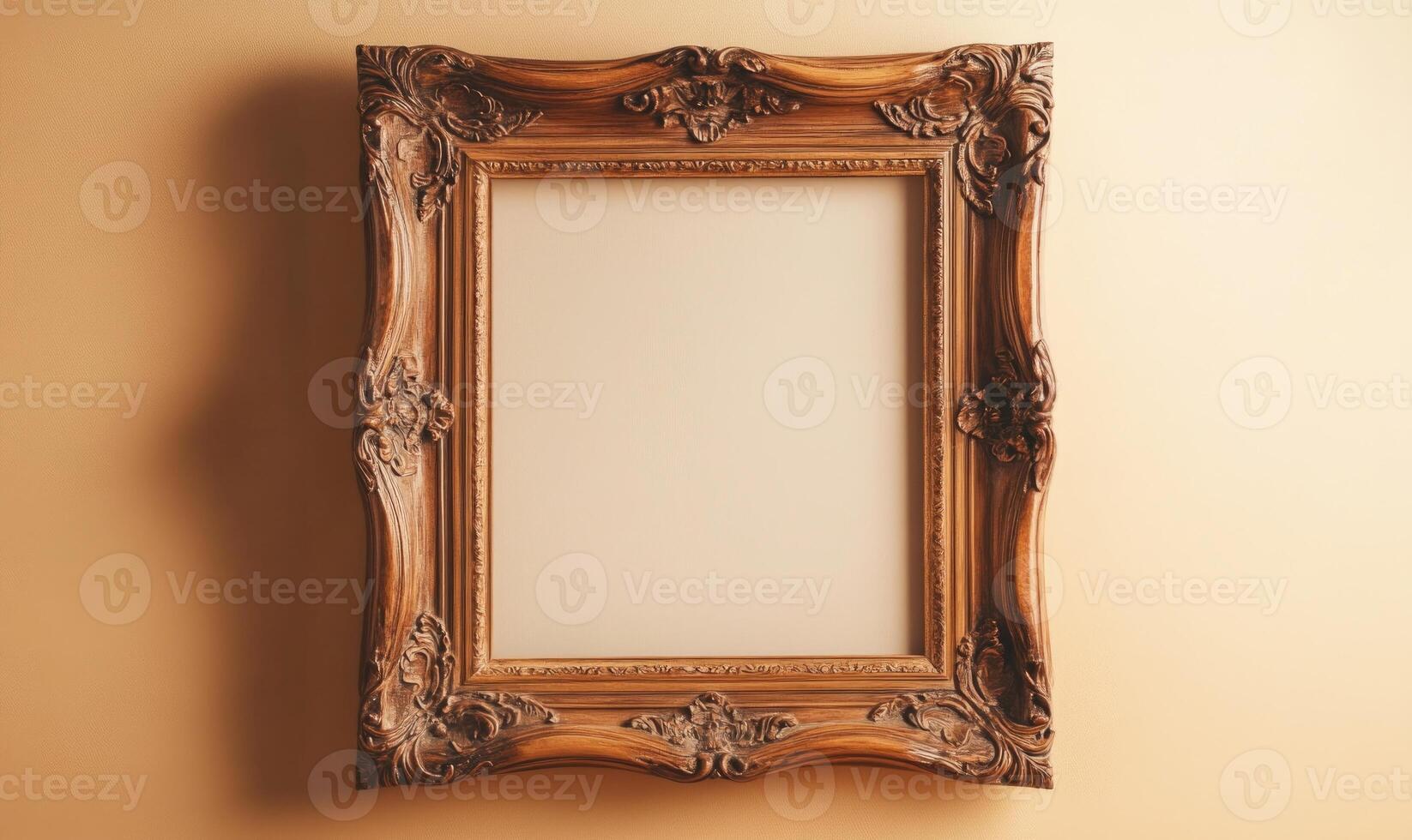 an old wooden frame hanging on a wall photo